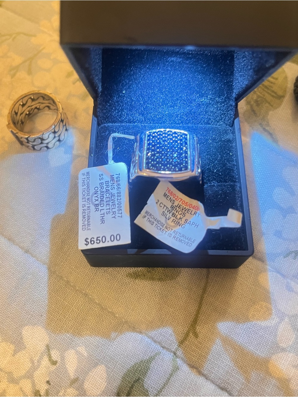 New EFFY is Men's Silver-Tone Blue Pavé Square Ring -size 8 gorgeous.